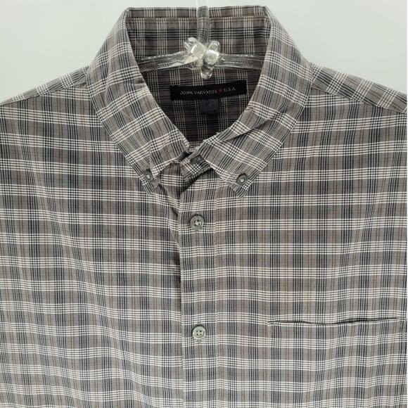 John Varvatos Star Gray Plaid Long Sleeve Button Up Mens Grunge Shirt siz Medium - Picture 6 of 14